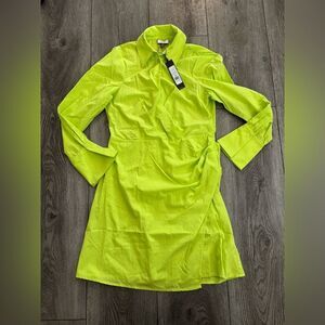 BCBG New York Women's Long Sleeve Surplice Neck Faux Wrap Mini Shirt Dress